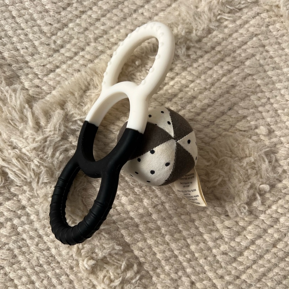 Lovevery Black and White Silicone Rattle With Removable Ball